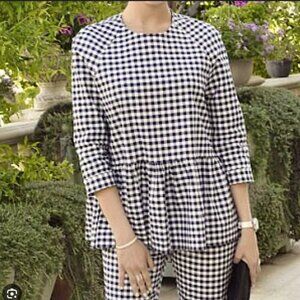 Victoria Beckham for Target | Navy Blue Gingham Print Peplum Blouse Small